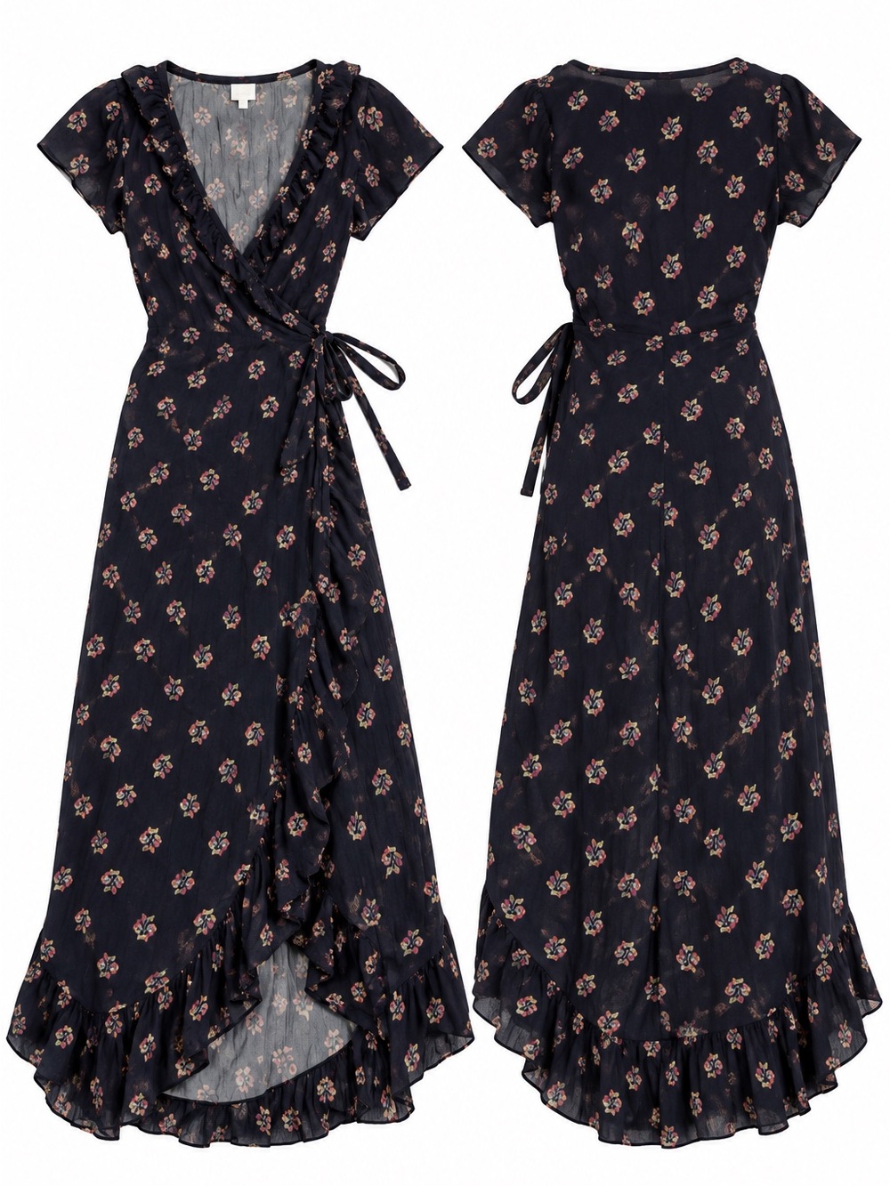 Old Navy Black Floral Wrap Midi Dress